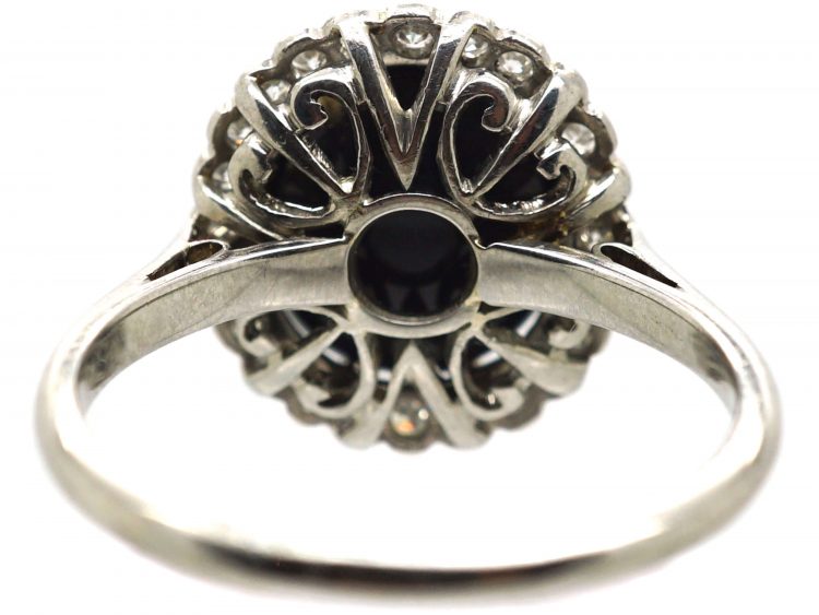 Art Deco 18ct White Gold & Platinum, Black Opal & Diamond Ring