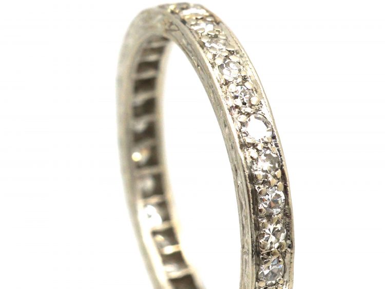 Art Deco Platinum & Diamond Eternity Ring with Engraved Sides