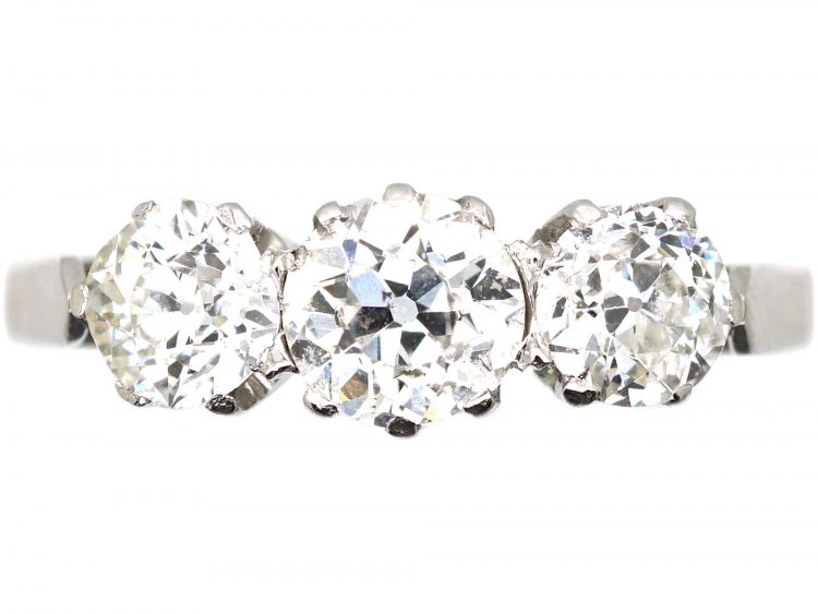 Art Deco Platinum, Three Stone Diamond Ring
