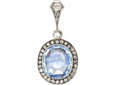 Art Deco Platinum, Large Sapphire & Diamond Pendant