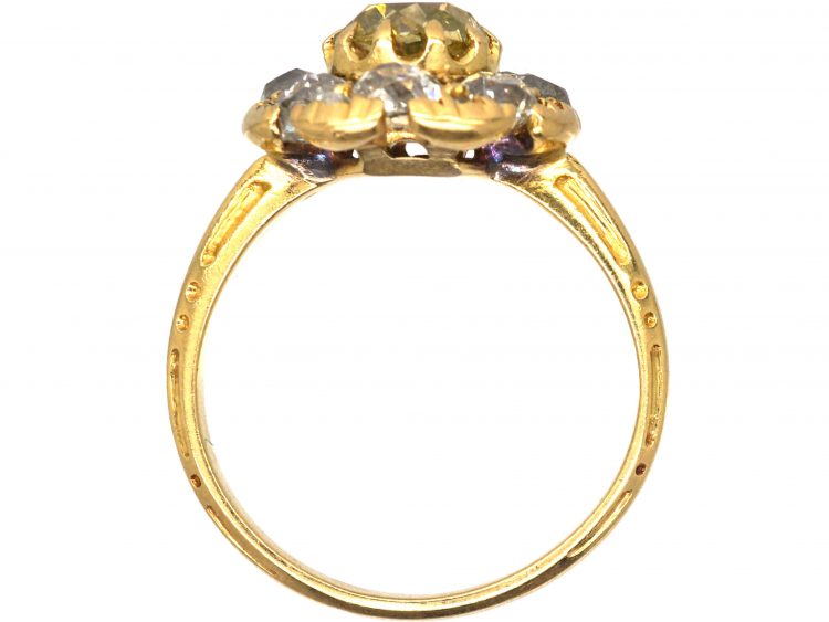 Victorian 18ct Gold Diamond Cluster Ring set with an Old Mine Cut Fancy Yellow Diamond