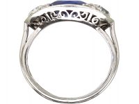 Art Deco Platinum, Unheated Burma Sapphire & Diamond Three Stone Ring