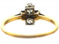 Art Deco 18ct Gold & Platinum Two Stone Diamond Ring with Baguette Diamond Shoulders