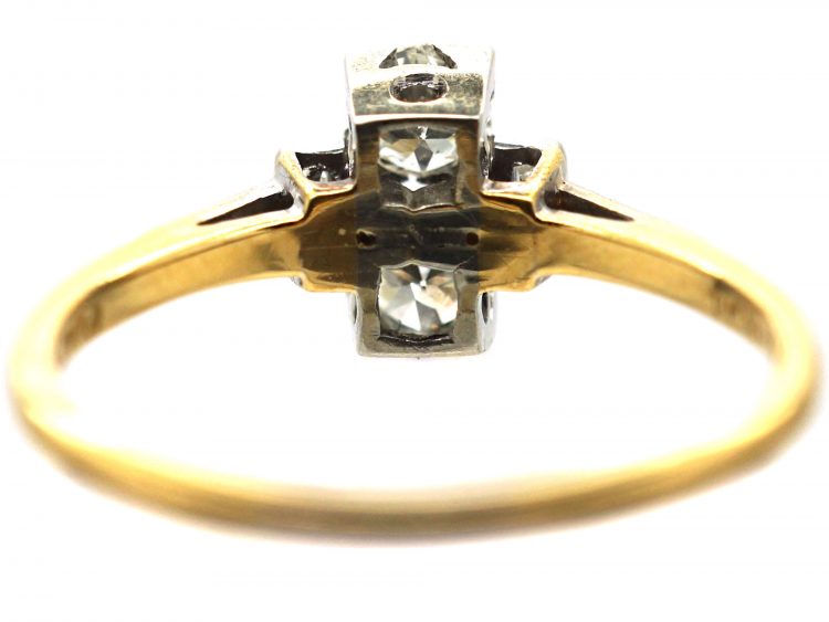 Art Deco 18ct Gold & Platinum Two Stone Diamond Ring with Baguette Diamond Shoulders