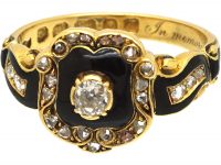 Victorian 18ct Gold, Black Enamel & Diamond Mourning Ring