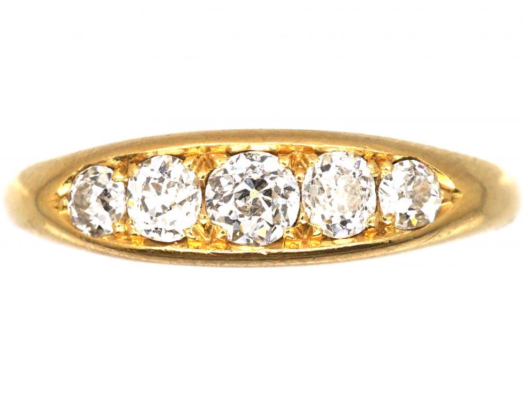 Edwardian 18ct Gold & Diamond Five Stone Boat Shaped Ring