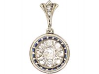 Art Deco 18ct White Gold, Sapphire & Diamond Target Pendant