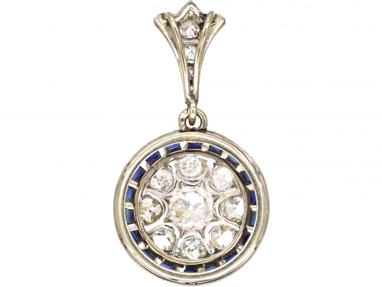 Art Deco 18ct White Gold, Sapphire & Diamond Target Pendant