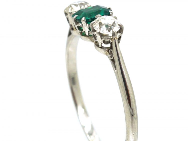 Early 20th Century Emerald & Diamond Three Stone Ring