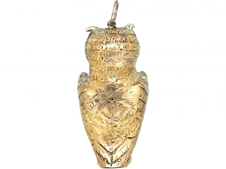 Victorian Owl Pendant set with Rose Cut Diamonds & Green Garnets