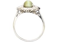 18ct White Gold & Platinum, Diamond & Cat's Eye Chrysoberyl Ring