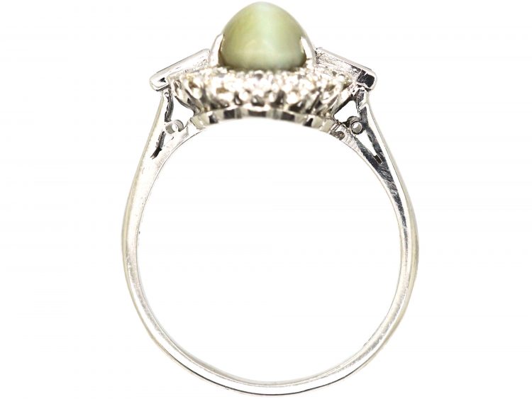 18ct White Gold & Platinum, Diamond & Cat's Eye Chrysoberyl Ring