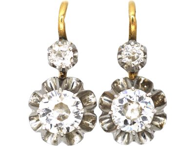 French Early 20th Century 18ct Yellow & White Gold Dormeuse Earrings set with Diamonds