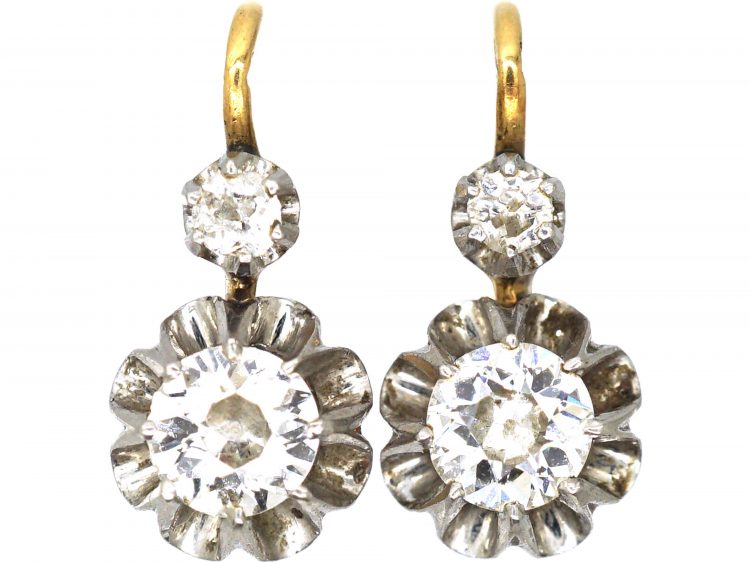 French Early 20th Century 18ct Yellow & White Gold Dormeuse Earrings set with Diamonds