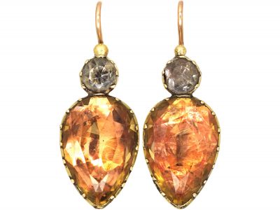 Georgian Gold, Foiled Citrine & Rock Crystal Drop Earrings