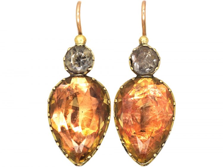 Georgian Gold, Foiled Citrine & Rock Crystal Drop Earrings