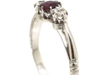 Early 20th Century 18ct White Gold, Ruby & Diamond Three Stone Ring