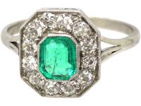 Art Deco Platinum, Emerald & Diamond Octagonal Shaped Ring
