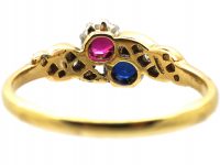 Edwardian 18ct Gold & Platinum, Sapphire, Ruby & Diamond Twist Ring
