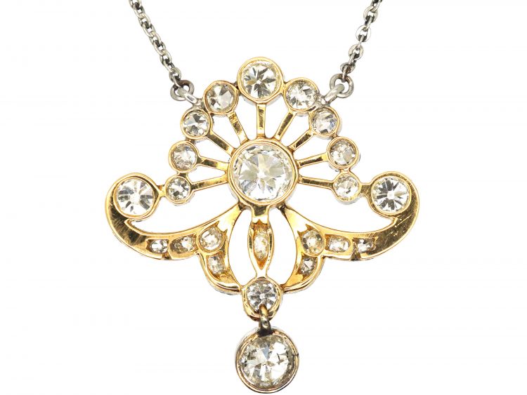 Art Deco Platinum & 15ct Gold, Diamond Pendant on Platinum Chain
