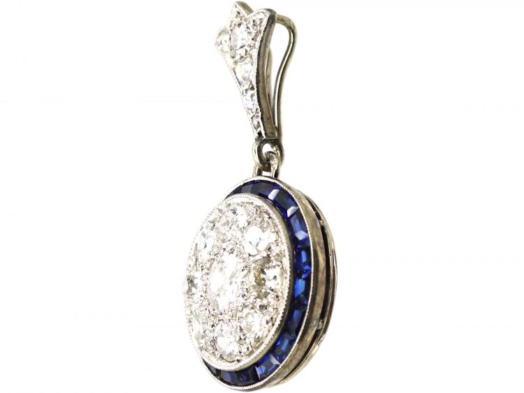 Art Deco 18ct White Gold, Sapphire & Diamond Target Pendant