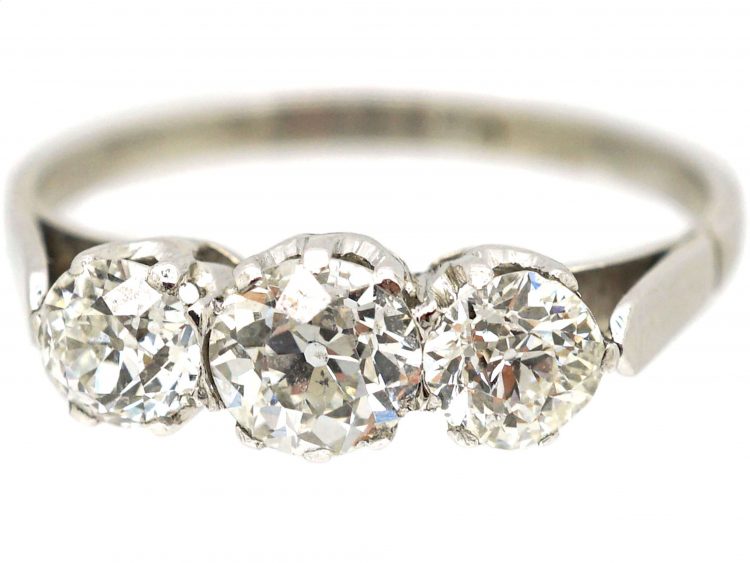 Art Deco Platinum, Three Stone Diamond Ring