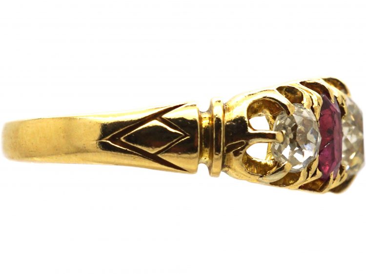 Victorian 18ct Gold, Ruby & Diamond Five Stone Ring