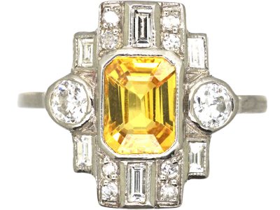 18ct White Gold, Yellow Sapphire & Diamond Ring