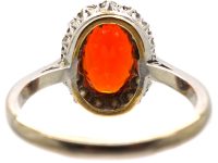 Art Deco 18ct White Gold, Fire Opal & Diamond Cluster Ring