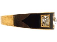 Victorian 18ct Gold, Black Enamel & Diamond Three Stone Ring