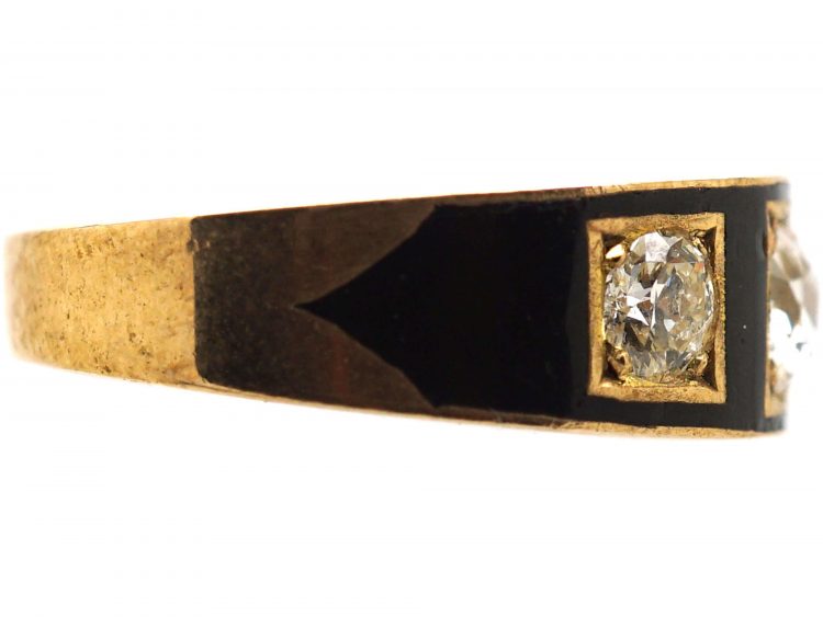 Victorian 18ct Gold, Black Enamel & Diamond Three Stone Ring