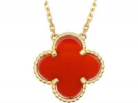 Alhambra 18ct Gold & Carnelian Pendant on 18ct Gold Chain by Van Cleef & Arpels