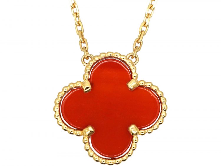 Alhambra 18ct Gold & Carnelian Pendant on 18ct Gold Chain by Van Cleef & Arpels
