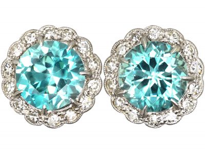 Art Deco 14ct White Gold, Zircon & Diamond Cluster Earrings