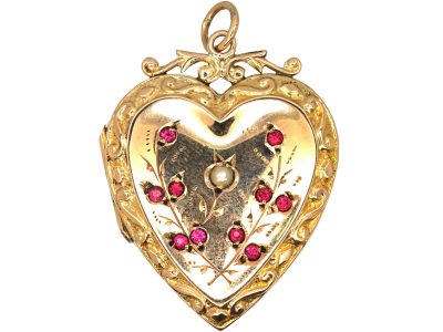 Edwardian 9ct Back & Front Locket Heart Shaped Locket with Rose Sprig Motif