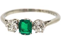 Early 20th Century Emerald & Diamond Three Stone Ring