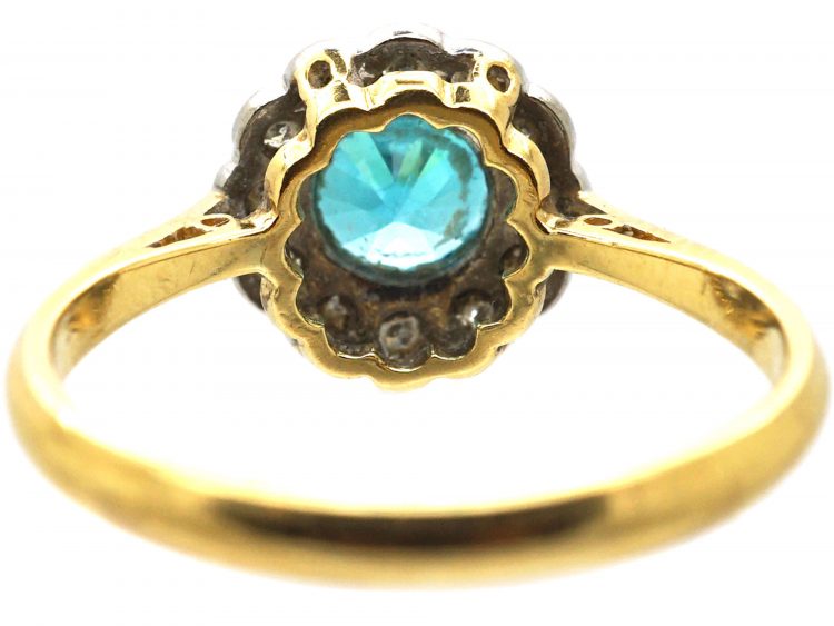 Art Deco 18ct Gold & Platinum, Zircon & Diamond Cluster Ring