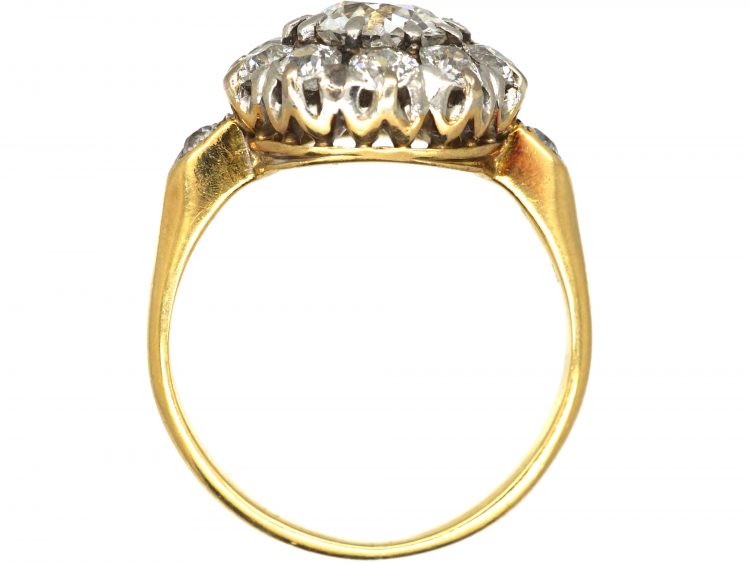 Edwardian 18ct Gold, Diamond Cluster Ring with Diamond Set Shoulders