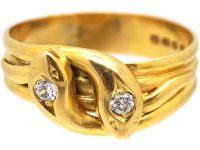 Victorian 18ct Gold Double Snake Ring set with Diamonds