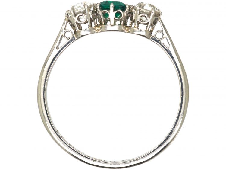 Early 20th Century Emerald & Diamond Three Stone Ring