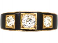 Victorian 18ct Gold, Black Enamel & Diamond Three Stone Ring