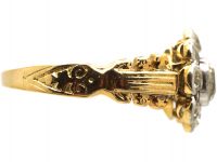 Victorian 18ct Gold, Old Mine Cut Diamond Cluster Ring with Ornate Shoulders