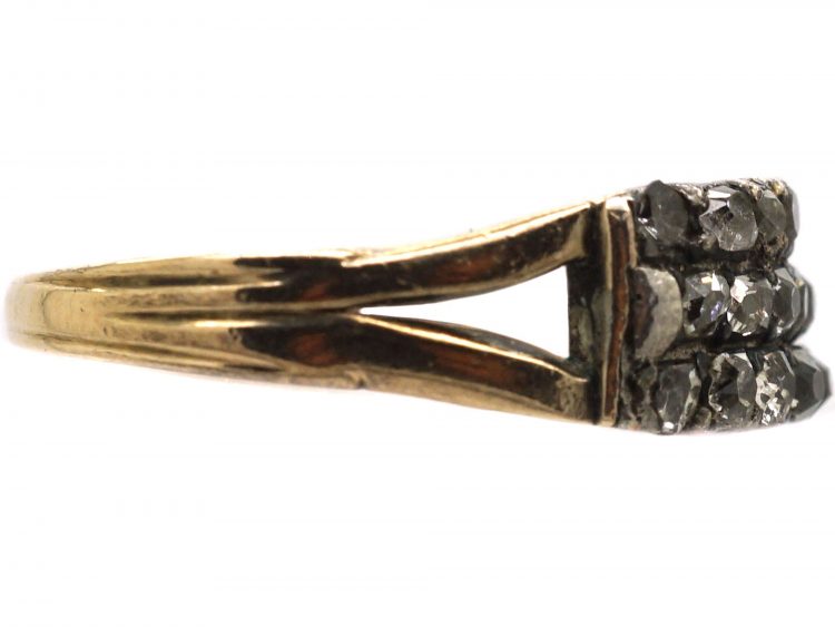 Georgian 15ct Gold & Silver, Three Row Old Mine Cut Diamond Ring