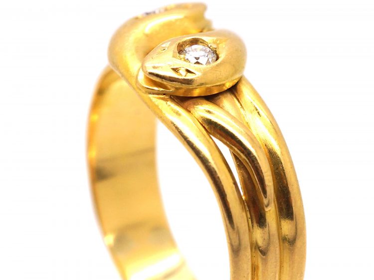 Victorian 18ct Gold Double Snake Ring set with Diamonds