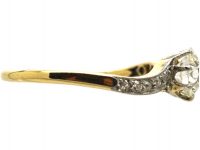 Dutch Belle Epoque 14ct Gold & Platinum, Diamond Ring with Diamond Set Curved Shoulders