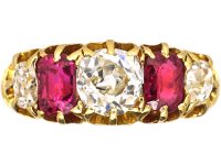 Victorian 18ct Gold, Ruby & Diamond Five Stone Ring