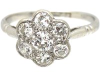 Edwardian 18ct White Gold & Platinum, Diamond Cluster Ring