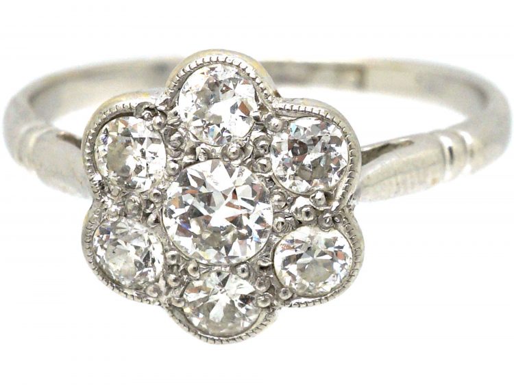 Edwardian 18ct White Gold & Platinum, Diamond Cluster Ring