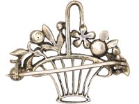 Edwardian Silver & Coloured Paste Basket of Flowers Brooch