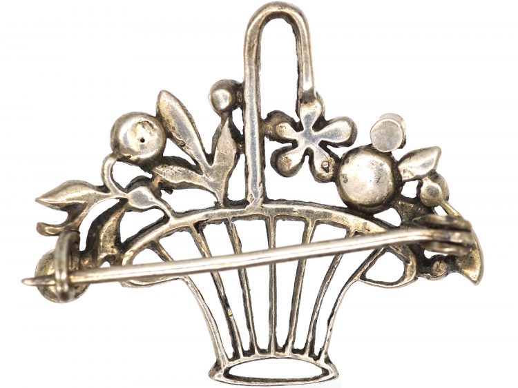 Edwardian Silver & Coloured Paste Basket of Flowers Brooch